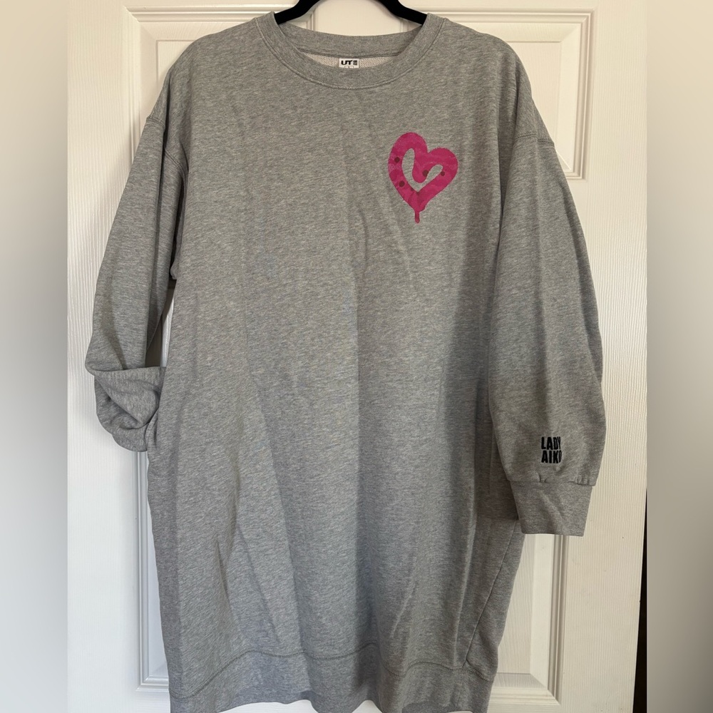 Uniqlo Gray and Pink Sweatshirt Dress
